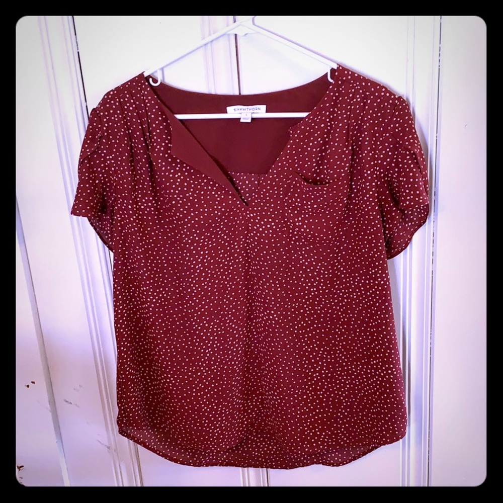 Sheer Polka Dotted Cranberry Top